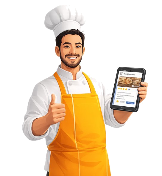 Chef holding phone